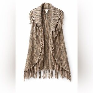 Chicos Boho Fringe Vest Chunky Knit Neutral Cozy
